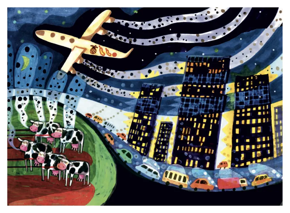 ilustracja z bajki kamishibai o czarnym smoku